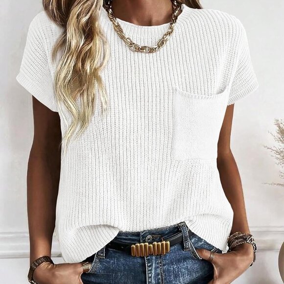 Summer Fall Short Sleeve Sweater for Women 2025 Casual Sweater Vest Cotton Knit - Picture 4 of 6